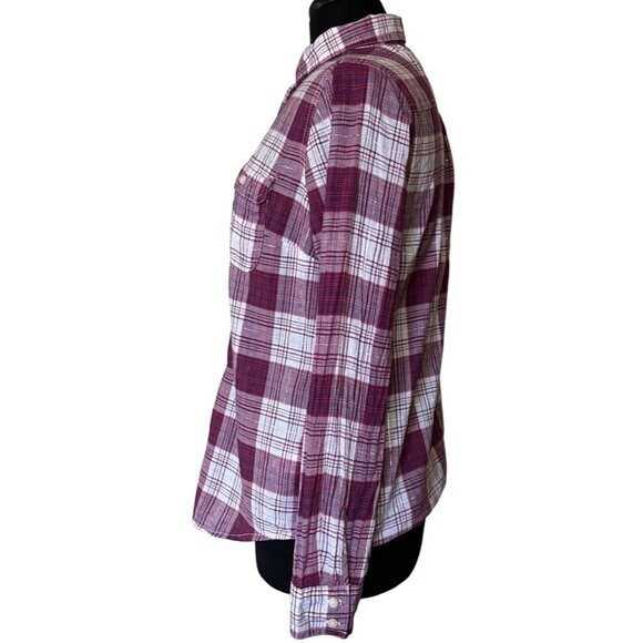 St. John's Bay Button-Down Red White Plaid Shirt Cotton Blend Women's Size PM - Picture 14 of 14